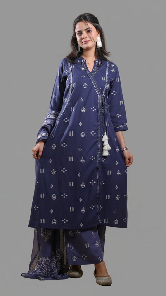 Khadi Cotton A-line Angrakha Grey Suit