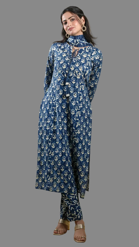 Indigo Ajrakh Print 3-Piece Set