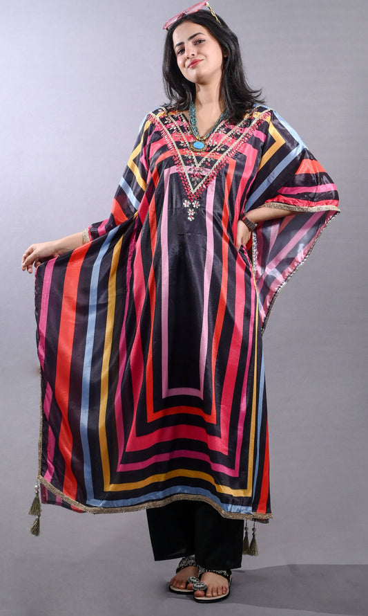 Elegant Black Geometric Print Kaftan