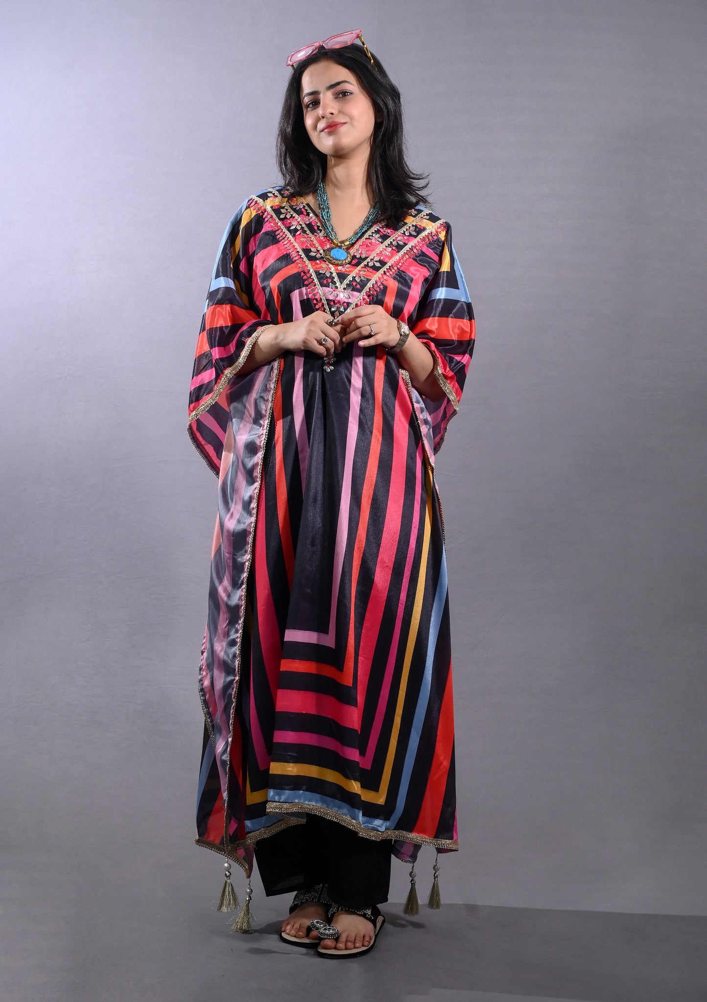Elegant Black Geometric Print Kaftan