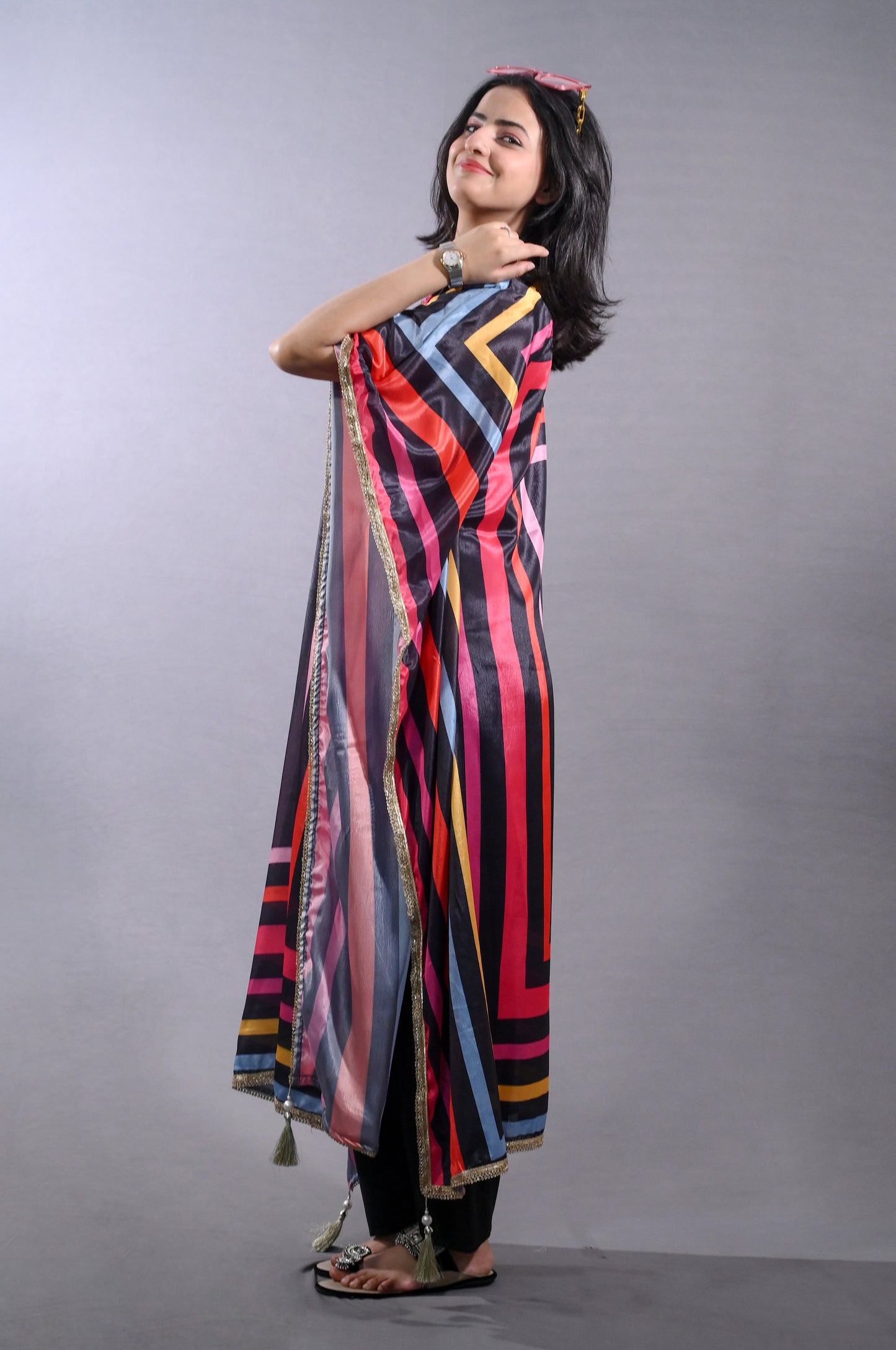 Elegant Black Geometric Print Kaftan
