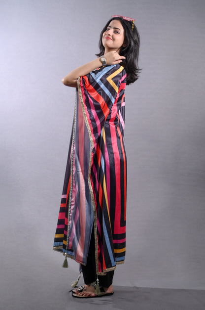 Elegant Black Geometric Print Kaftan