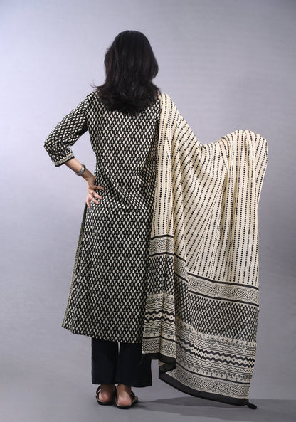 Black Printed Cotton Suit Set