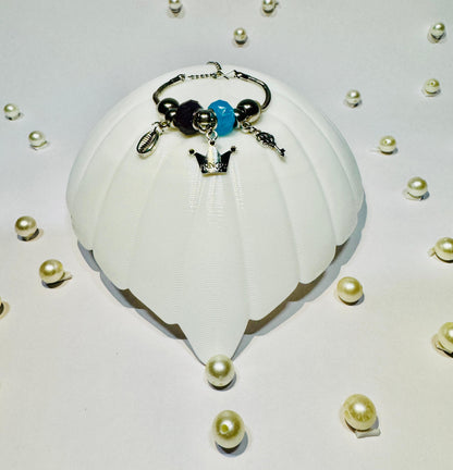 Stainless Steel Charm Bracelet with Blue Black Beads