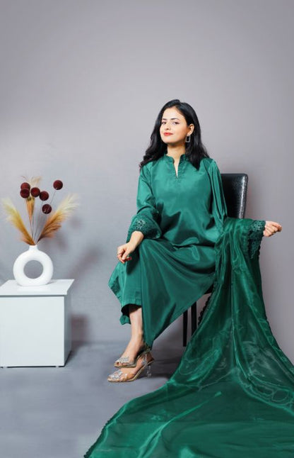 Elegant 3 Piece Green Kurta Dupatta Set