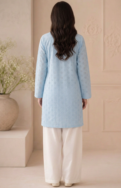 Sky Blue Hakoba Cotton Kurta with White Farshi Salwar Set