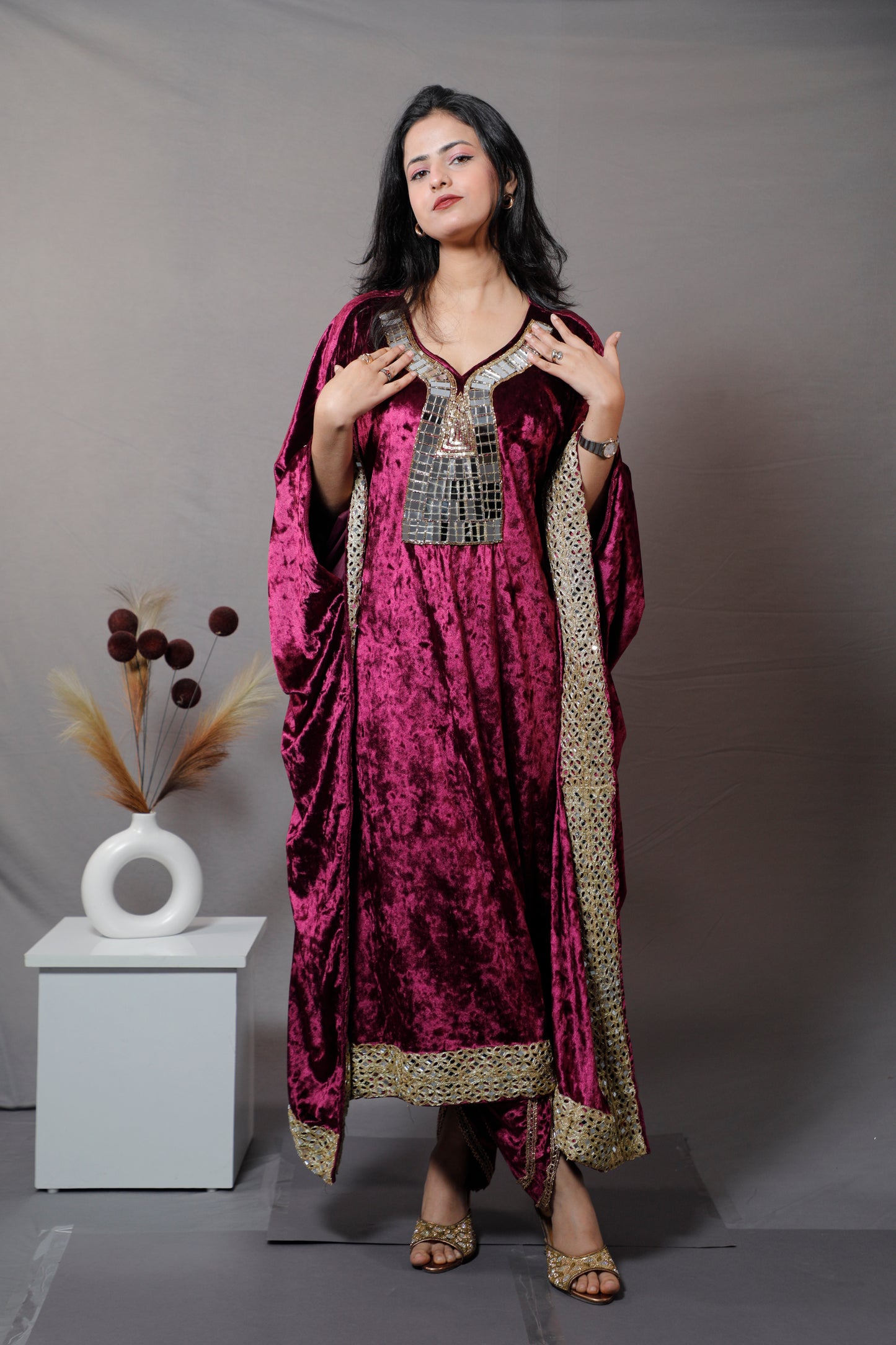 Winter Vibes Kaftan Set - Wine