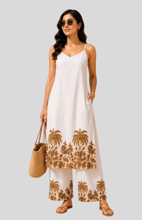 Ivory Oasis Coord Set(Adjustable Spaghetti Neckline)