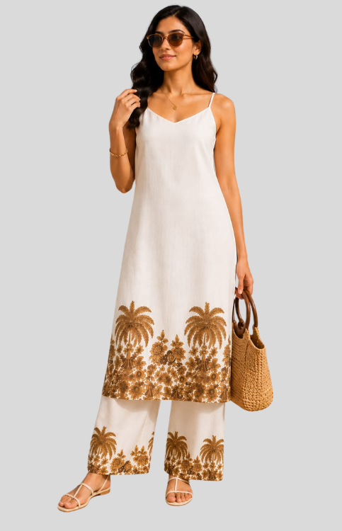 Ivory Oasis Coord Set(Adjustable Spaghetti Neckline)