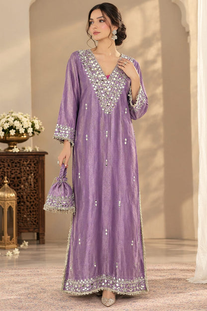 Kareena Kapoor Inspired Kaftan Dress with Mirror Work & Embellished Potli