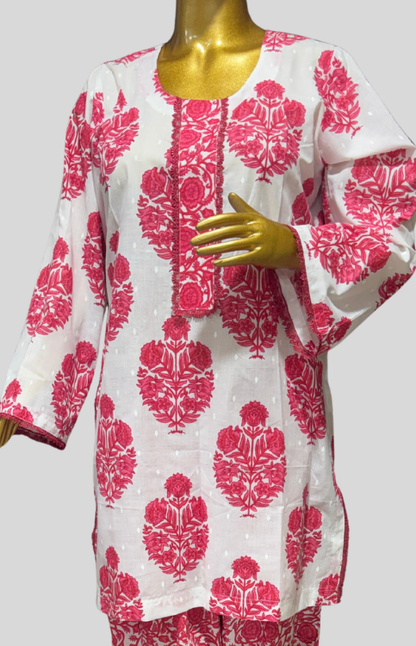 Rosewood Bloom Cotton Farshi Salwar Suit Set