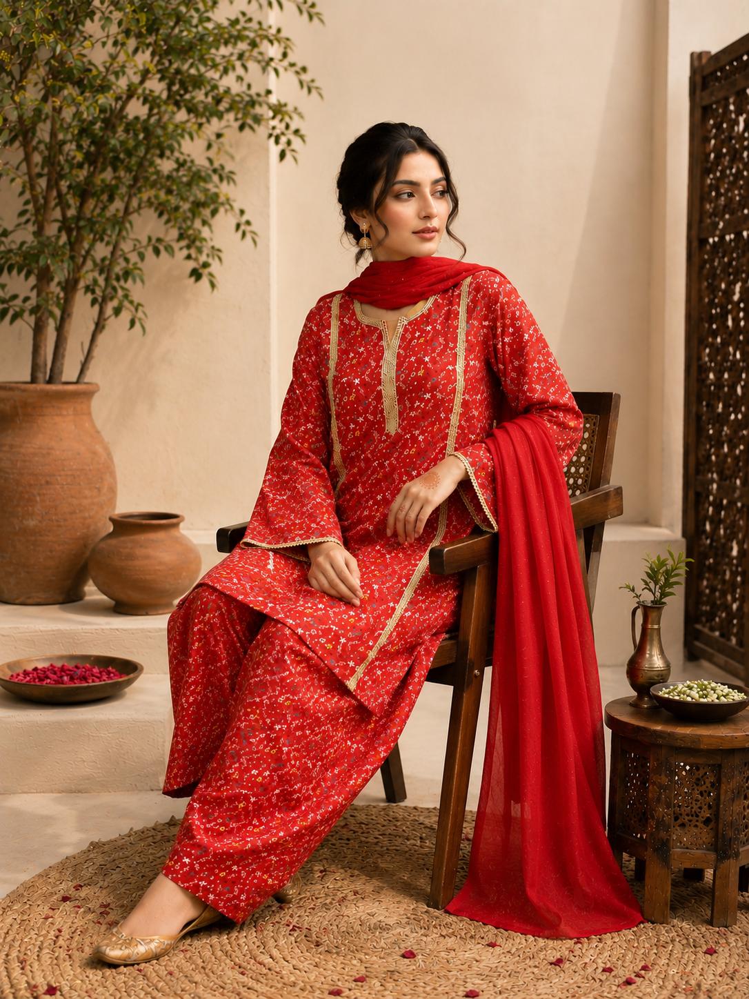 Rust Printed Farshi Salwar Suit