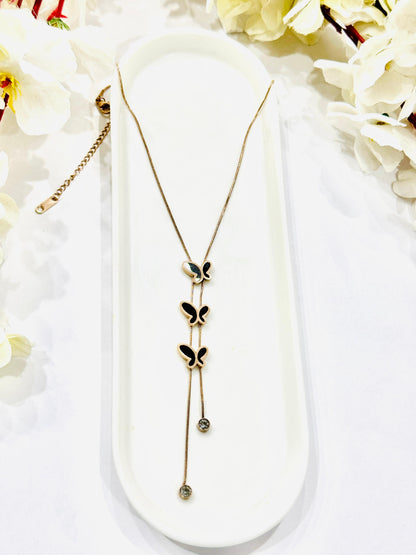 Black Butterfly Trio Necklace-Anti Tarnish