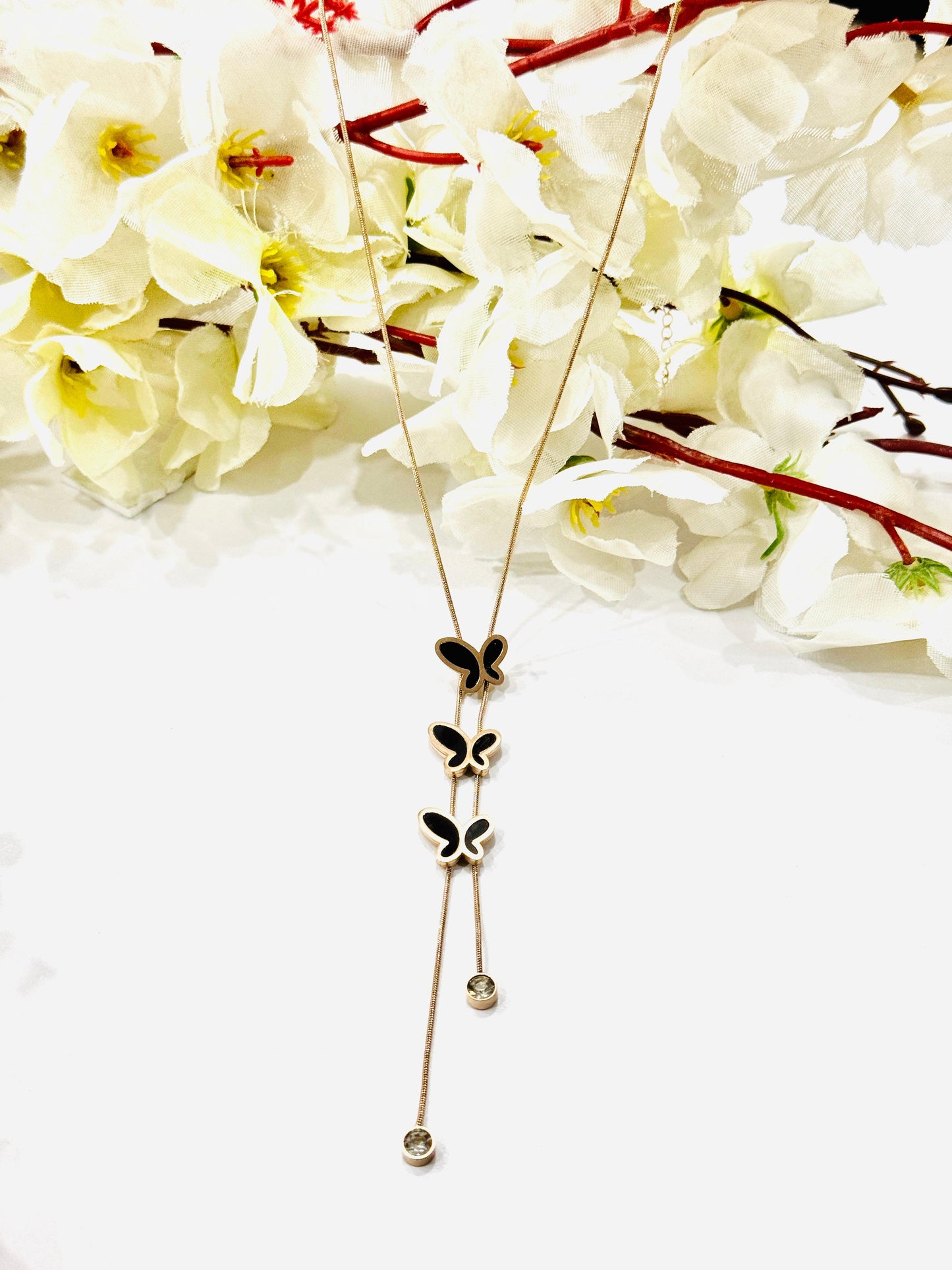 Black Butterfly Trio Necklace-Anti Tarnish