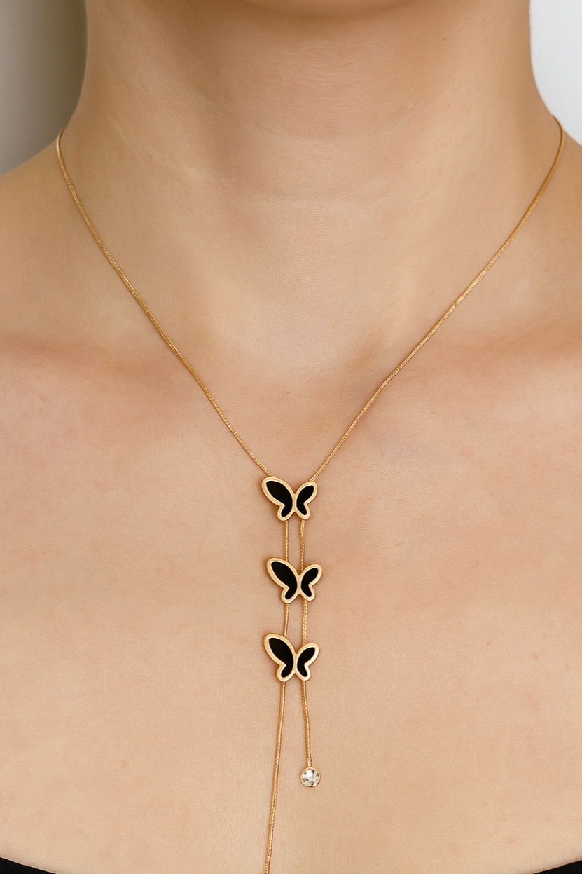 Black Butterfly Trio Necklace-Anti Tarnish