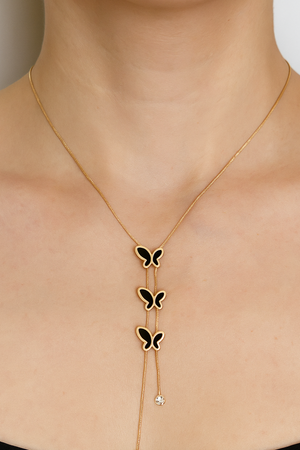 Black Butterfly Trio Necklace-Anti Tarnish