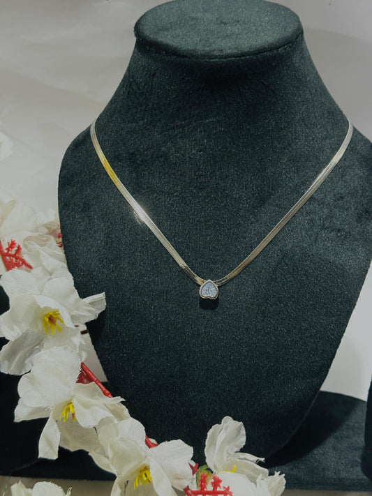 Stainless Steel Zircon Heart Pendant Necklace