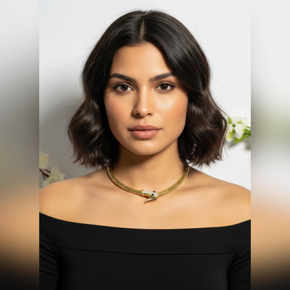 Golden Mesh Choker Necklace With Black Eye
