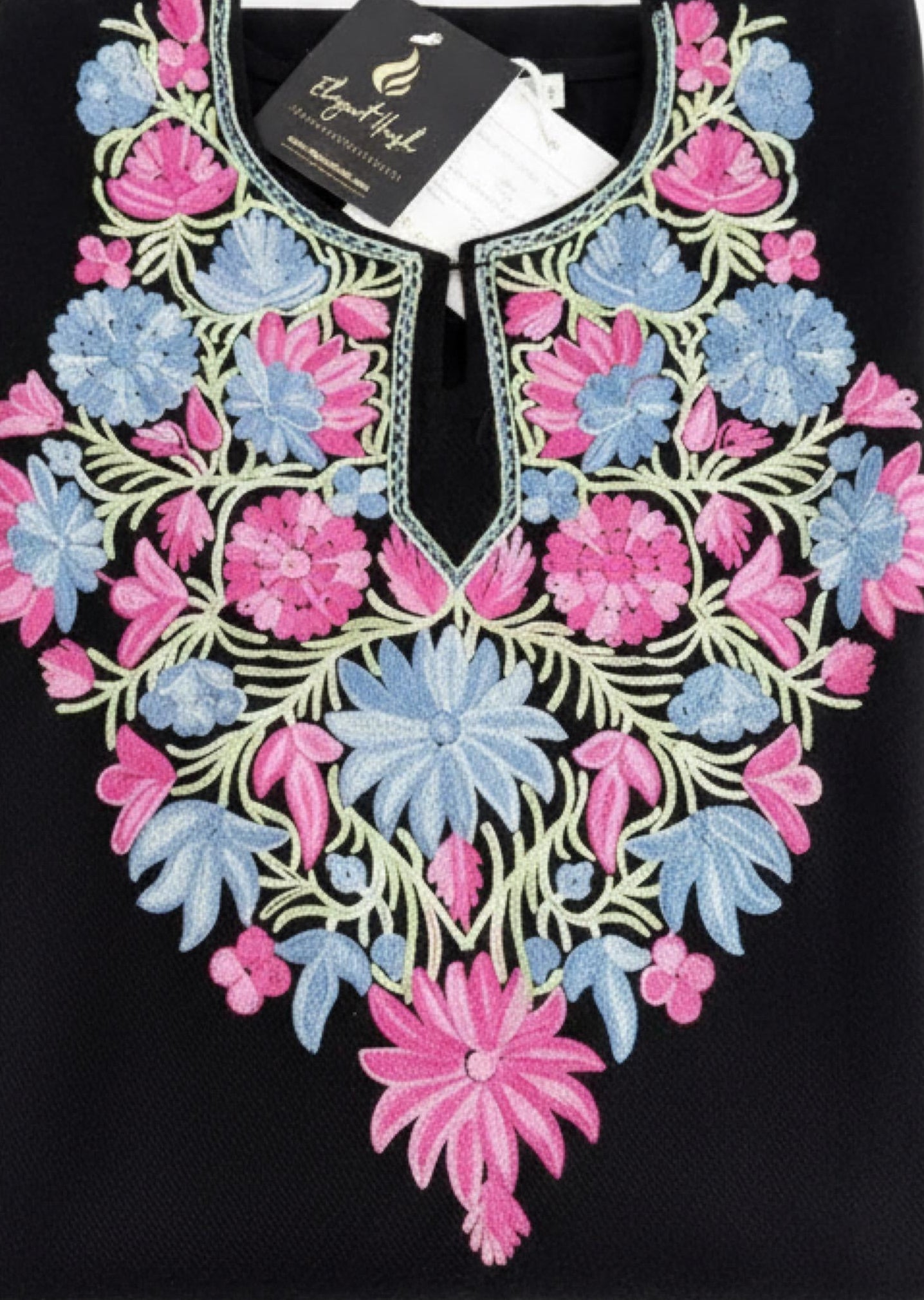 BLACK KASHMIRI PHERAN WITH PINK/BLUE EMBROIDERY