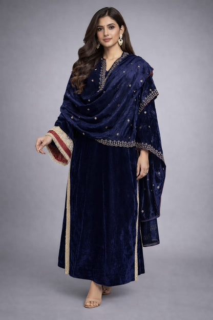 Kareena Kapoor Inspired Velvet Long Kurta with Palazzo & Potli