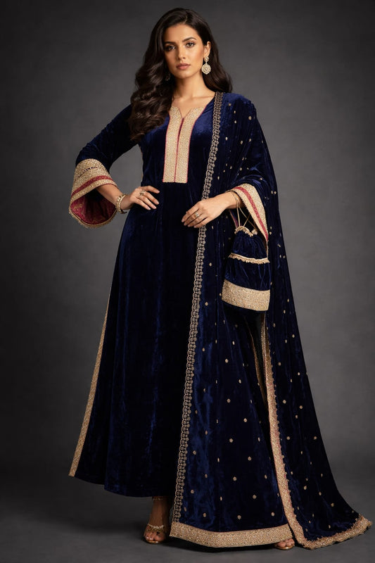 Kareena Kapoor Inspired Velvet Long Kurta with Palazzo & Potli