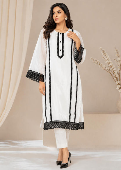 Premium Pearl White Glass Organza Designer Suit