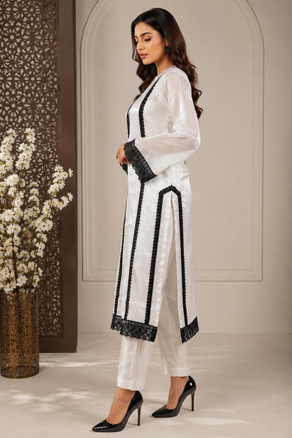 Premium Pearl White Glass Organza Designer Suit