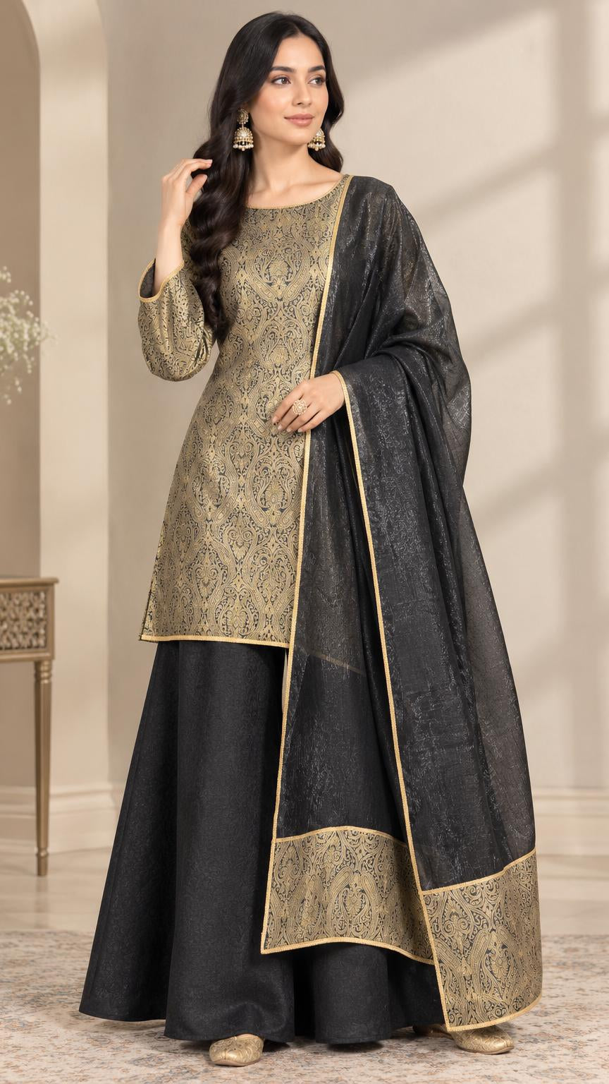 The Royal Kimkhaab - Black & Gold Sharara Set