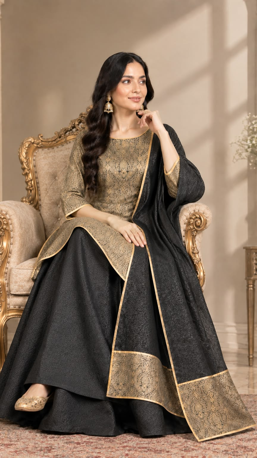 The Royal Kimkhaab - Black & Gold Sharara Set