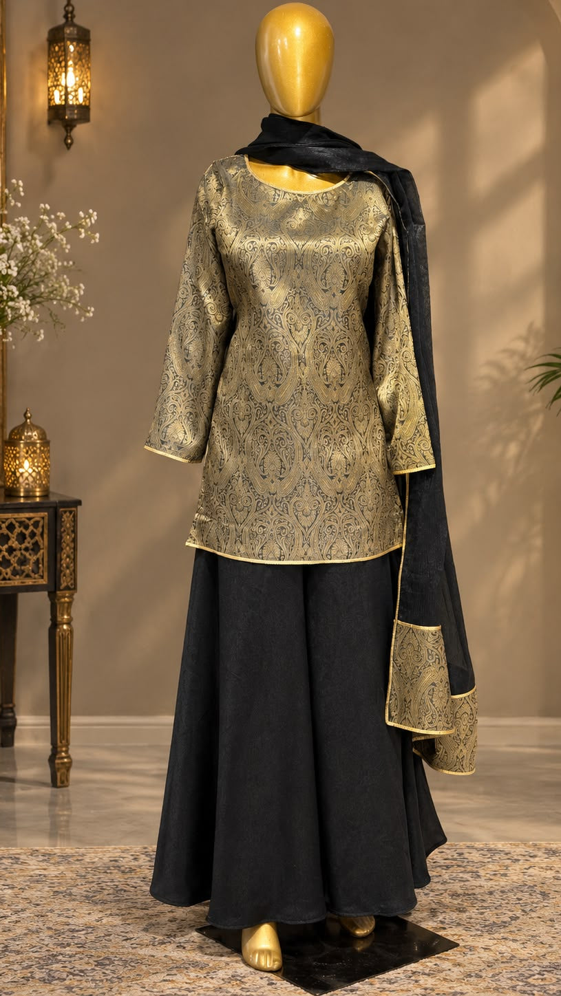 The Royal Kimkhaab - Black & Gold Sharara Set