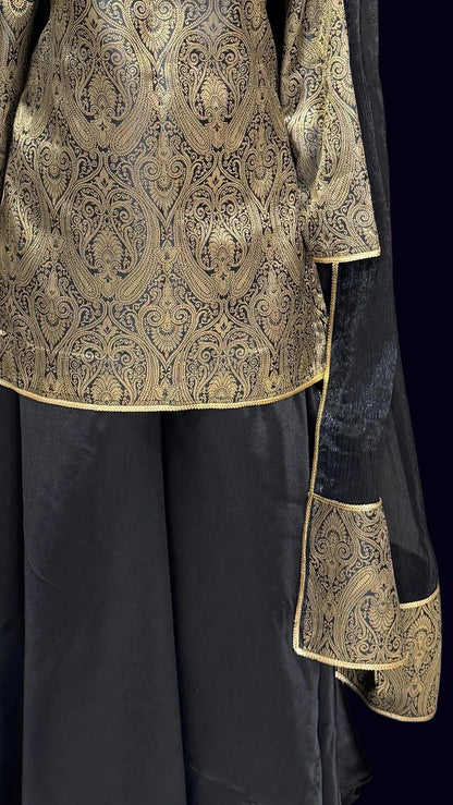 The Royal Kimkhaab - Black & Gold Sharara Set