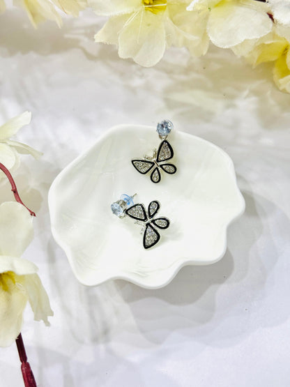 Black Dazzling Stone Butterfly Earrings