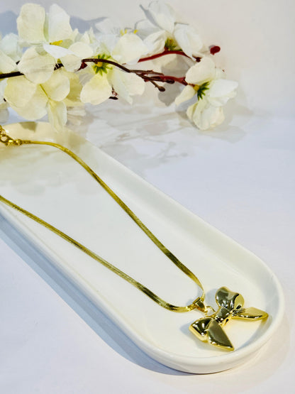 Golden Bow Pendant Necklace