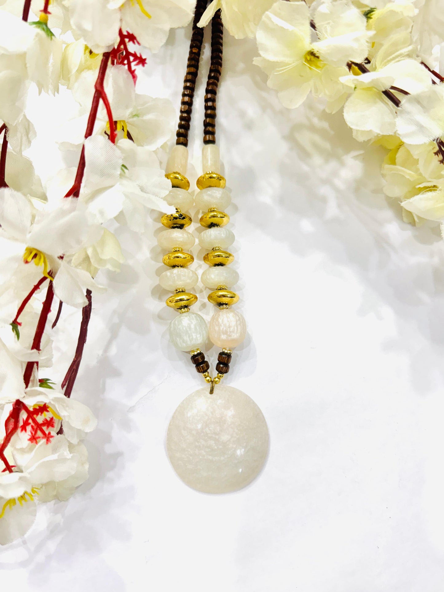 Off White Chemical Beads Necklace