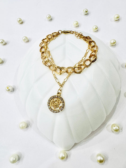 Gold Plated Dual Chain Charm Bracelet