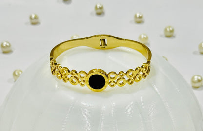 Stainless Steel Gold Plated Roman Numeral Contemporary Stone Bracelet