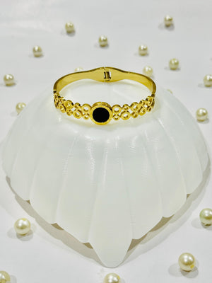 Stainless Steel Gold Plated Roman Numeral Contemporary Stone Bracelet