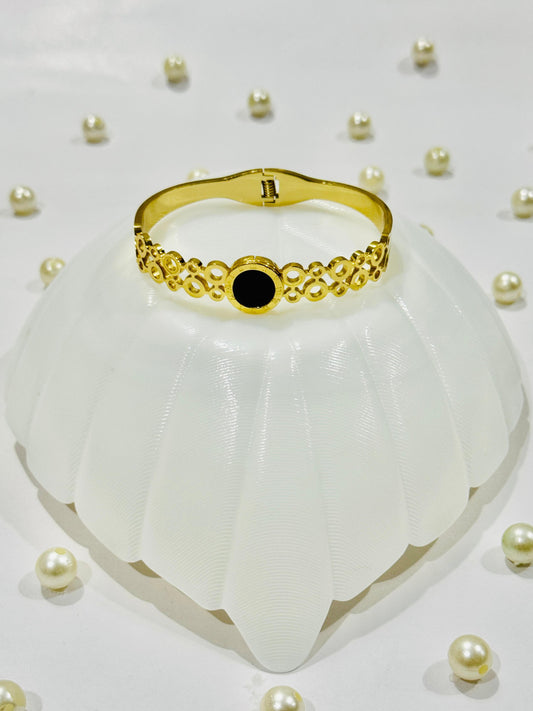 Stainless Steel Gold Plated Roman Numeral Contemporary Stone Bracelet