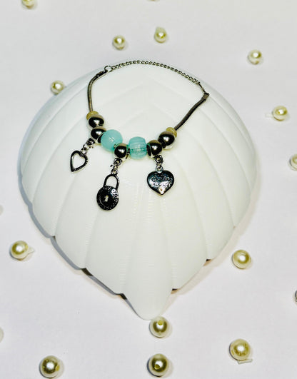 Stainless Steel Charm Bracelet with Light Green Beads