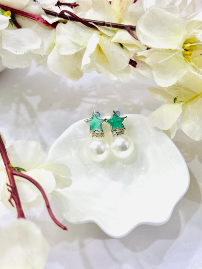 Green White Pearl Earrings