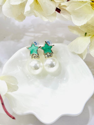 Green White Pearl Earrings