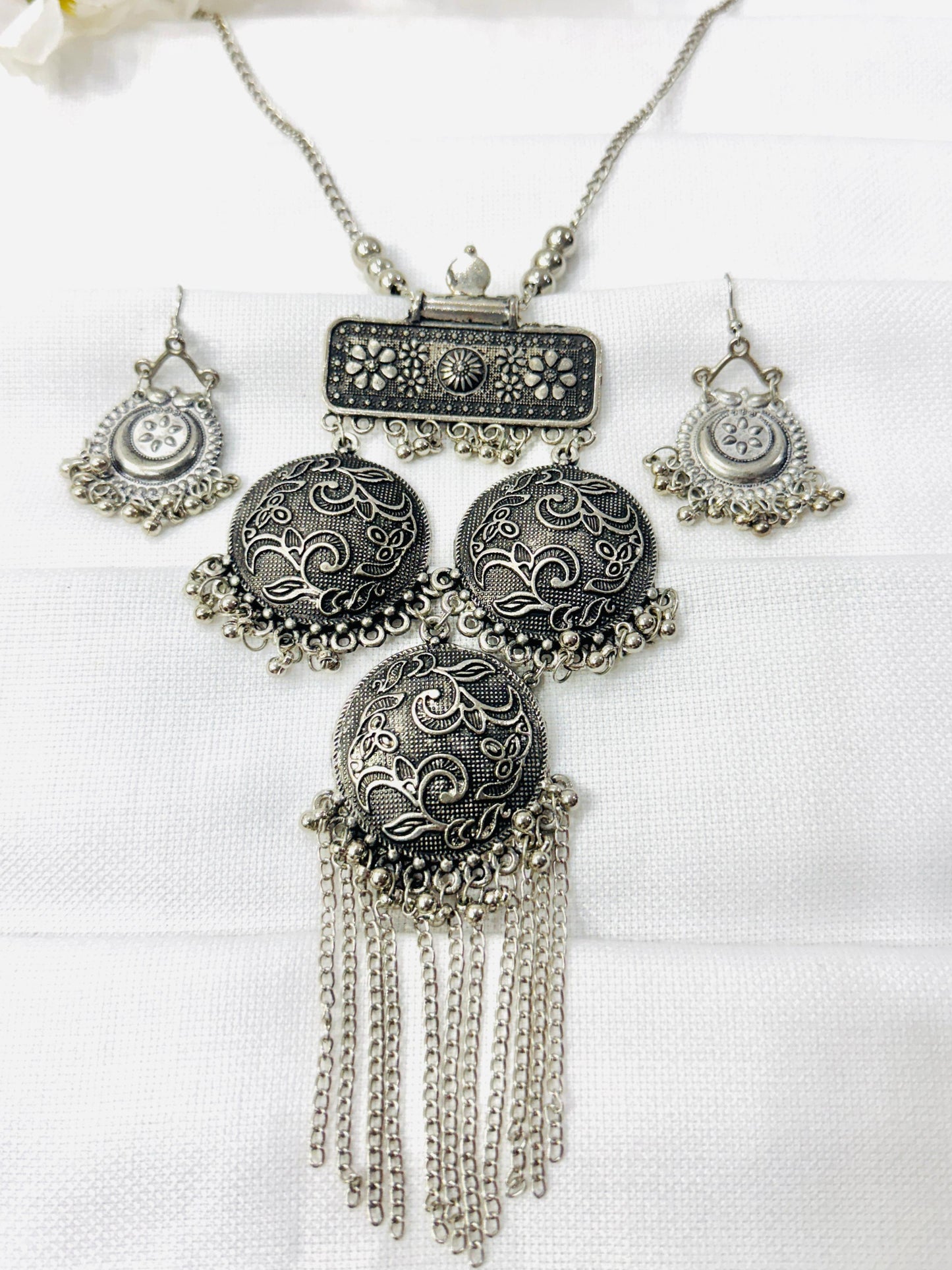 Heavy Circle Statement Oxidized Necklace Set