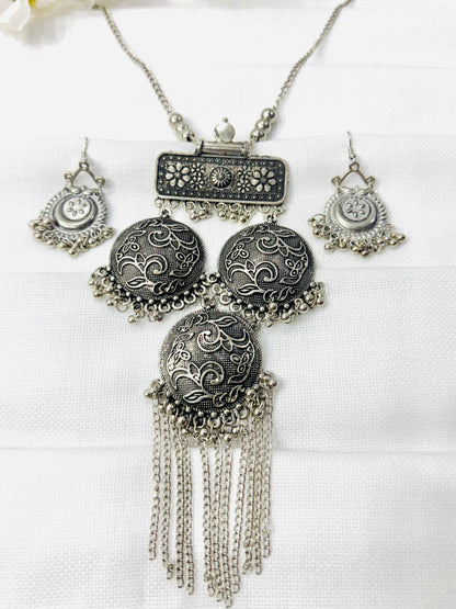 Heavy Circle Statement Oxidized Necklace Set