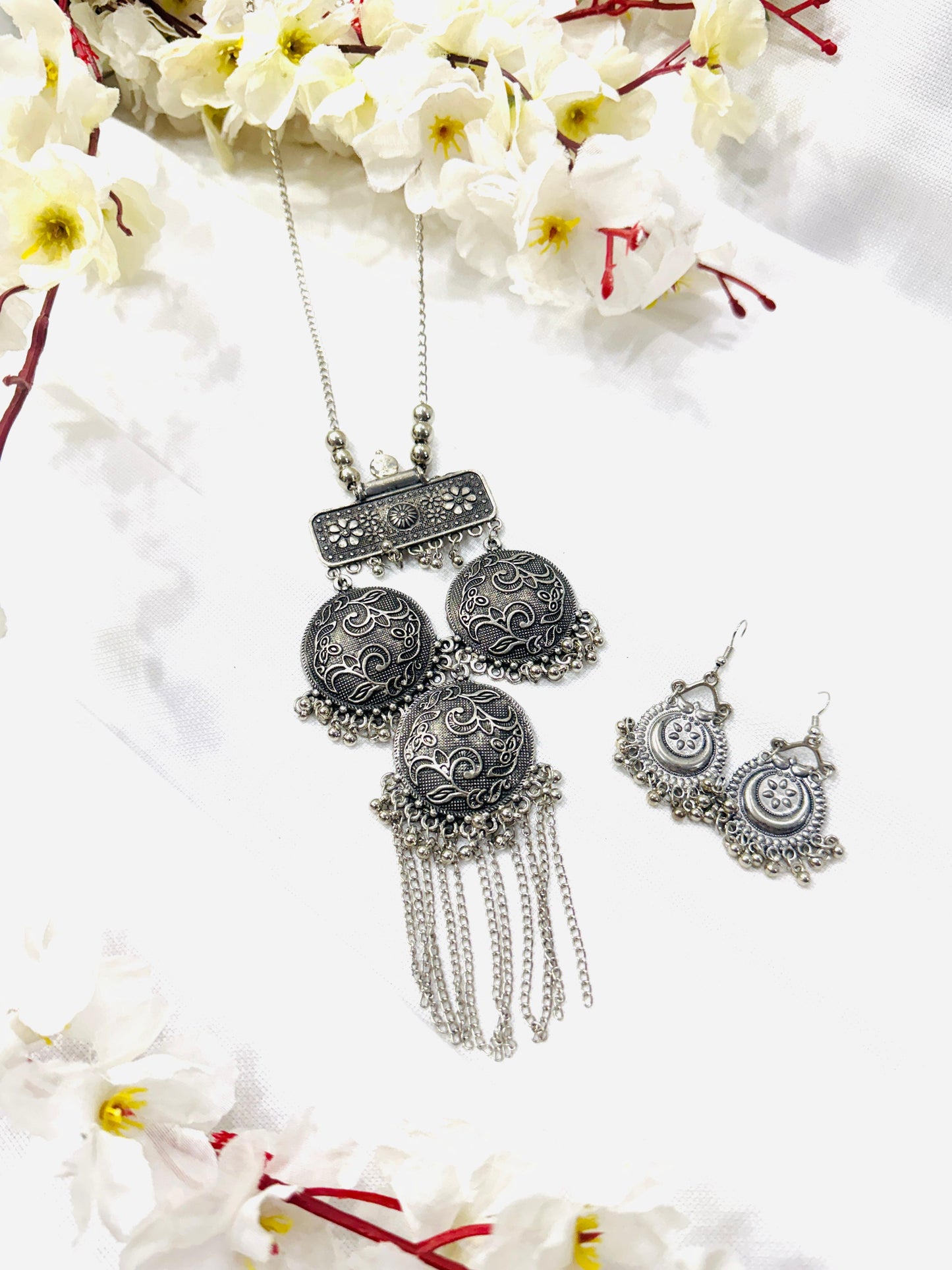 Heavy Circle Statement Oxidized Necklace Set