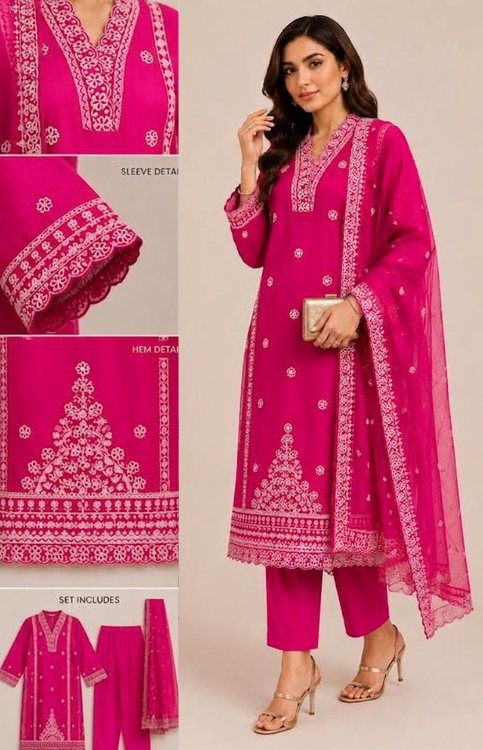 Magenta Roman Silk 3Pc Suit