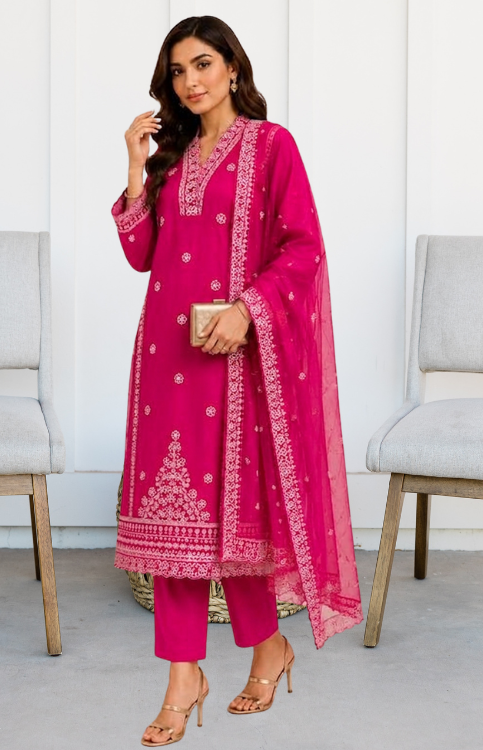 Magenta Roman Silk 3Pc Suit