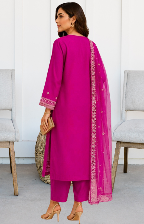 Magenta Roman Silk 3Pc Suit