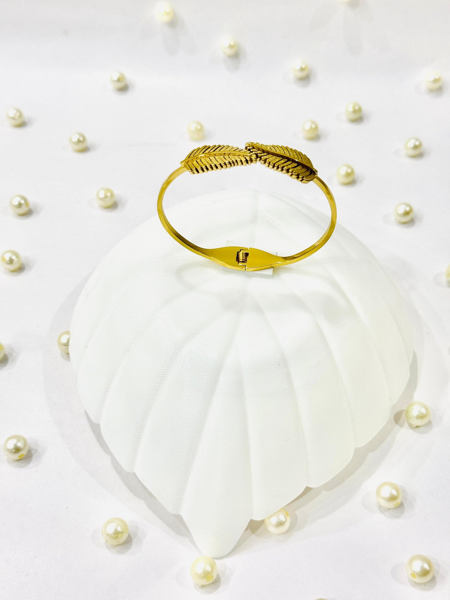 Stainless Steel Gold Plated Feather Bracelet