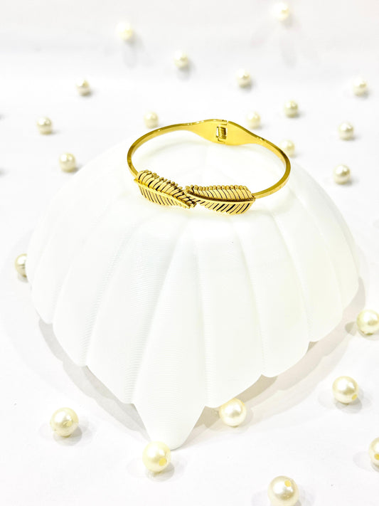 Stainless Steel Gold Plated Feather Bracelet
