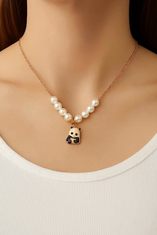 Pearls & Panda Pendant Necklace